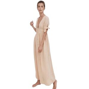 Harshman 100% Linen Casilda dress in Peach, Size Medium